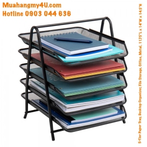 5-Tier Paper Tray, Desktop Organizer, File Storage, Office, Metal, 11.75"L x 14"W x 14.5"H 