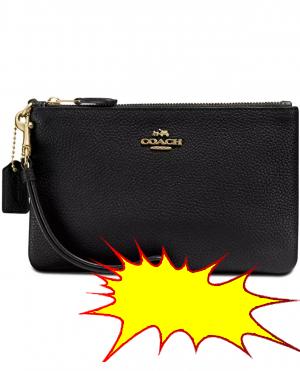 COACH Small Wristlet in Polished Pebble Leather