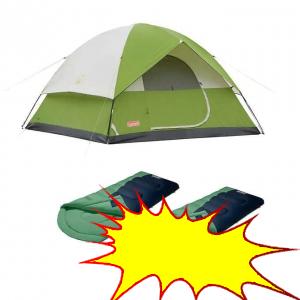 Coleman 4 Person Sundome Tent and 2 Sleeping Bag Bundle